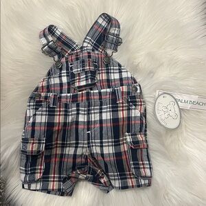 Palm Beach Plaid Kids Overalls - Navy and Red